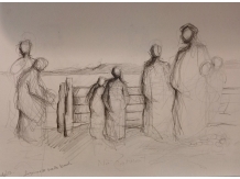 pencil drawing, wells beach, norfolk, bryan harford, figures