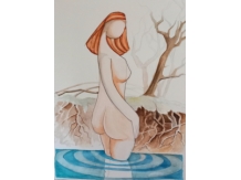 Nude, watercolour, bathing, landscape, bryan harford