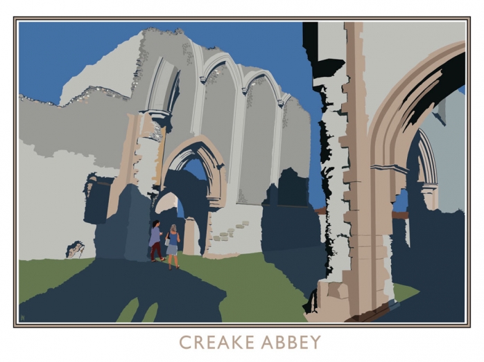 creake abbey, posters,railway posters, norfolk, bryan harford
