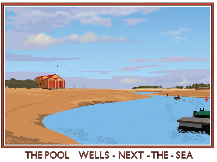 wells, the pool, lifeboat station, norfolk, railway posters, posters,bryan harford