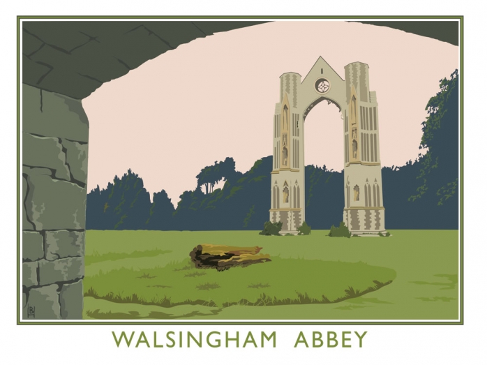 Walsingham abbey, posters, railway posters, Norfolk, Pilgrims,Bryan Harford