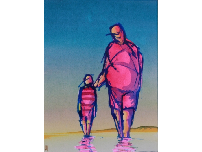 father and son, ink,painting