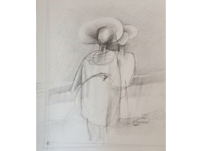 Hats, beach, Hunstanton, norfolk, pencil drawing, bryan harford