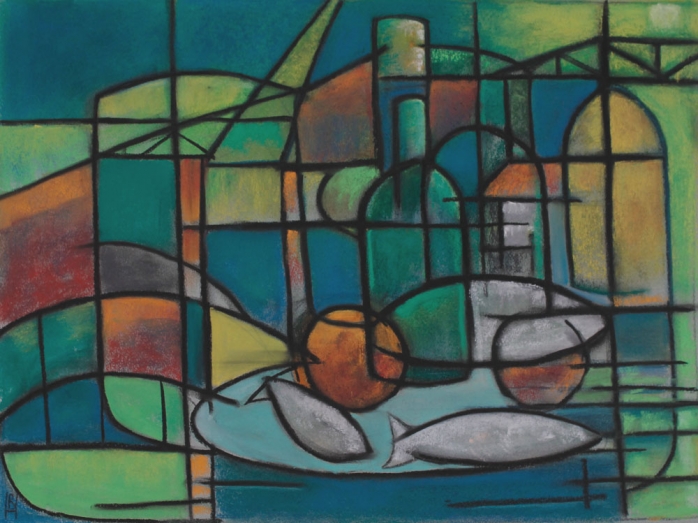 Nocturne, pastels, Bryan Harford, cubism