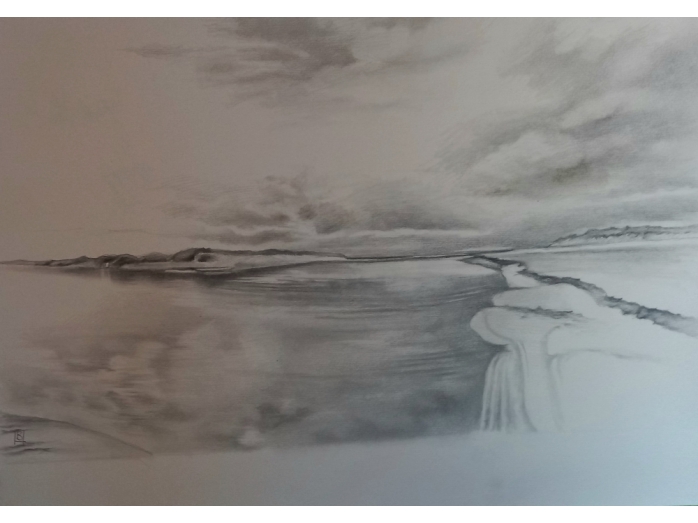 pencil drawing, titchwell, norfolk, bryan harford, landscape